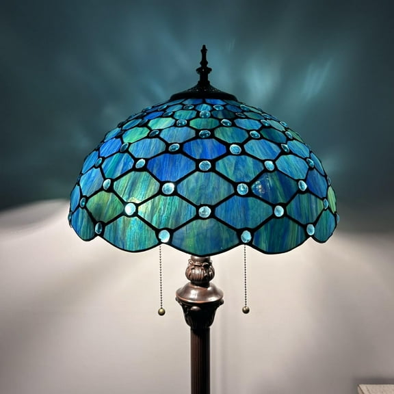 Tiffany Floor Lamp Green Blue Stained Glass Crystal Beans LED bulbs included For Living Room Bedroom 16"W*16"D*64"H