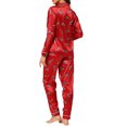 thumbnail image 3 of INSPIRE CHIC Women's Satin Pajamas Sleepwear Long Sleeve Tops with Pants Button Down Floral Lounge Sets M Red, 3 of 5