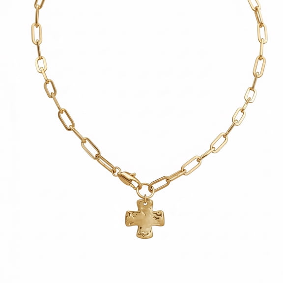 Ngardk Gold Chunky Cross Necklace for Women, 14K Gold Plated Brass, Cross Pendant Paperclip Chain Necklaces