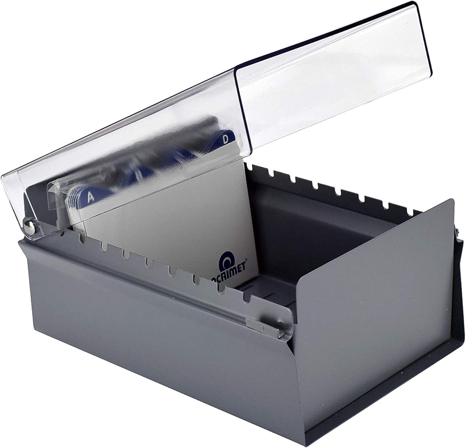 Acrimet 4 x 6 Card File Holder Organizer Box Metal Base Heavy Duty (AZ Index Cards and Divider Included) (Gray Color with Clear Crystal Plastic Lid Cover)