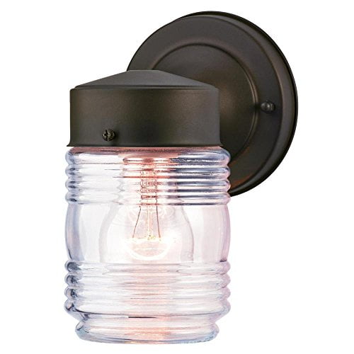 Westinghouse Lighting 6688200 One-Light Outdoor Jelly Jar Wall Fixture, Oil Rubbed Bronze Finish with Clear Ribbed Glass