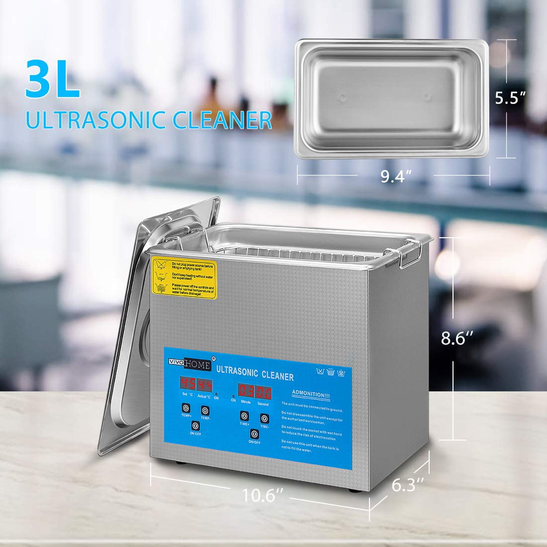 SPECSTAR Professional 3L Portable Touch Controllable Electric Ultrasonic Cleaner Machine with Digital Timer and Heater for Parts Jewelry Watch Coin Glass Circuit Board