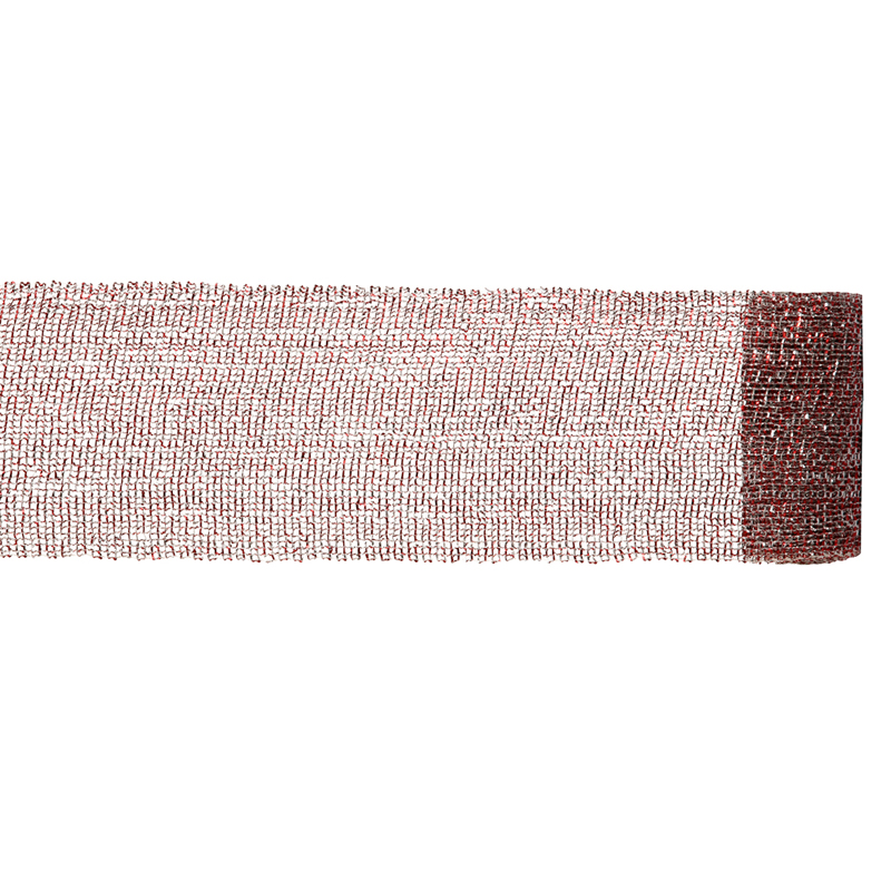 Red and silver extra wide mesh Christmas ribbon Has a red sparkle