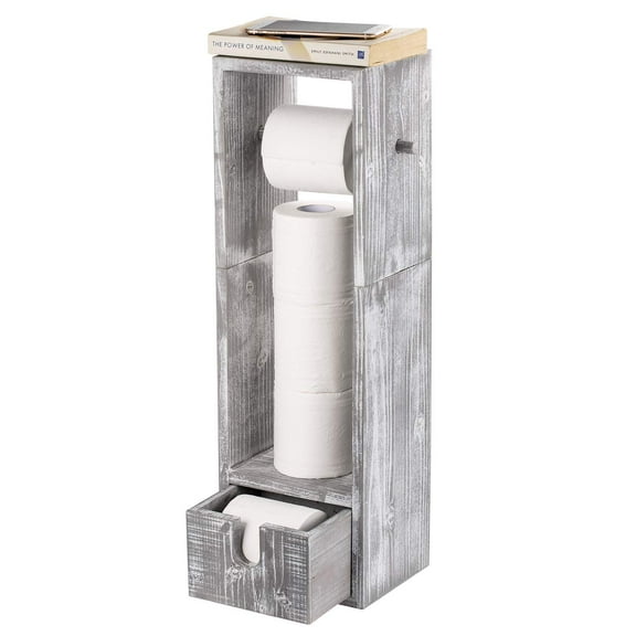 NEX Toilet Paper Holder, Real Wood Bathroom Toilet Tissue Paper Roll Holder Stand and Dispenser with Storage and Drawer Rustic White (NX-HK123-39)