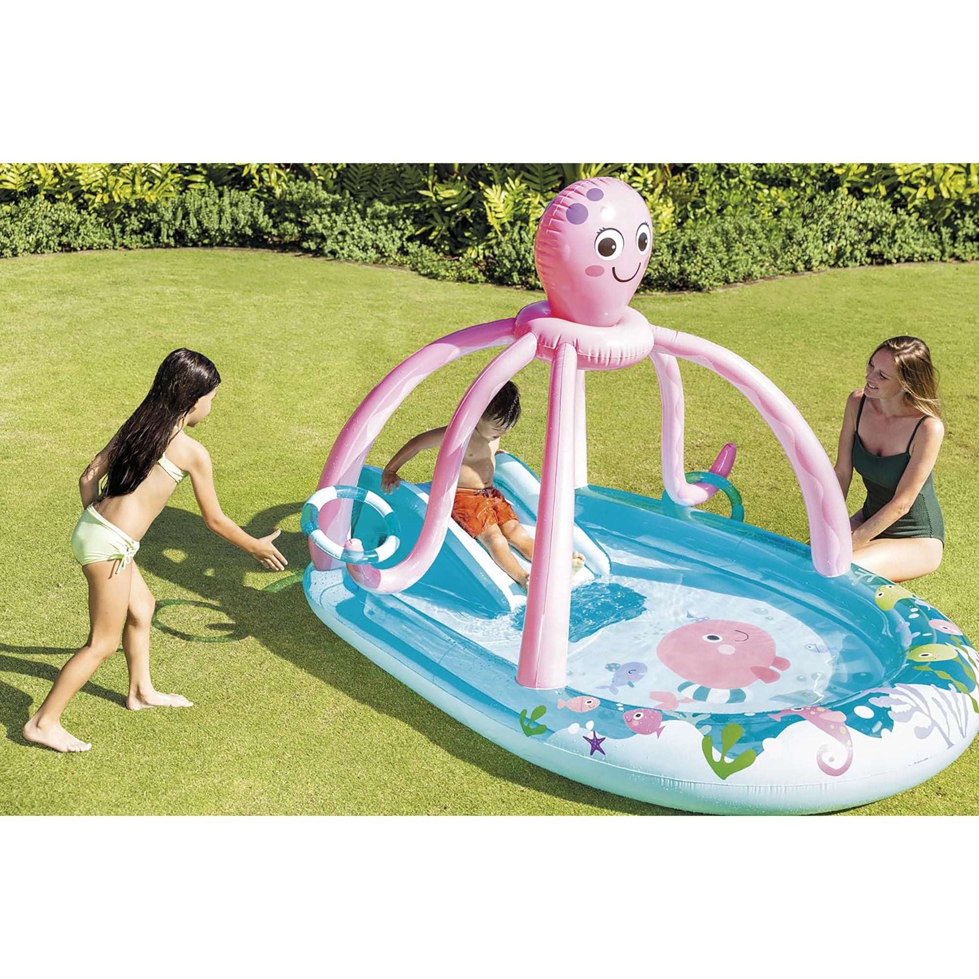 Friendly Octopus Inflatable Play Center W/ Water Slide, Kids Ages 2+