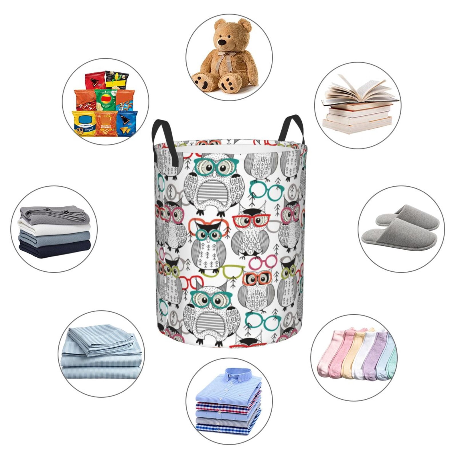 Large Laundry Basket with Handles - Owl with Glasses Kids Baby Dirty Clothes Laundry Hamper for Bedroom Aesthetic