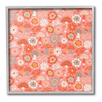 Stupell Industries Mushroom & Floral Pattern Botanical & Floral Painting Gray Framed Art Print Wall Art, 17 x 17