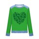 thumbnail image 4 of Mujeres de Manga Larga Tops Casual Cuello Redondo Día de San Patricio Impresión Denim Parche de Color Sólido Moda Superior, 4 of 5