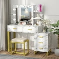 thumbnail image 2 of Makeup Vanity with Lights & Mirror, Large Vanity Desk Makeup Vanity Dressing Table with 9 LED Lights, 5 Drawers, Storage Shelves&Cushioned Stool for Bedroom by TZUTOGETHER, 2 of 10