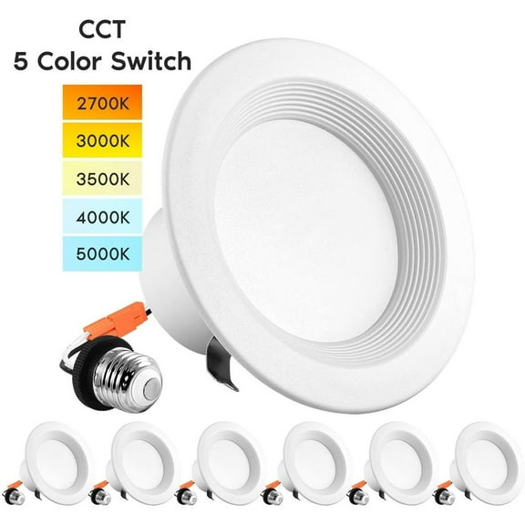 Luxrite 4" LED Recessed Can Lights, Color Selectable 2700K | 3000K | 3500K | 4000K | 5000K, Dimmable, 750 Lumens, 6-Pack