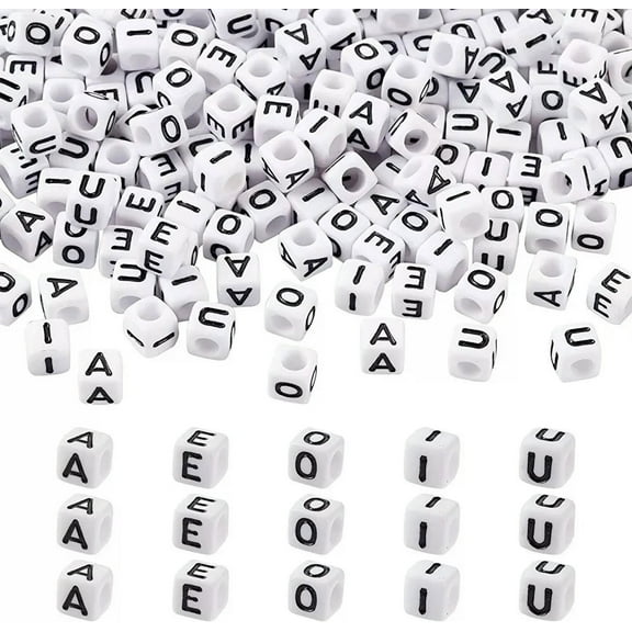 U8MO Vowel Letter Beads Alphabet Bulk Wholesale 6mm Cube Assorted Lot White Black 50