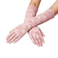 thumbnail image 2 of Ljudmp Women's Long Floral Lace Gloves Sheer Tulle Mesh Elbow Length Wedding Bridal Opera Tea Party Full‑finger Gloves Ruffle Cuff Mittens Pink, 2 of 4