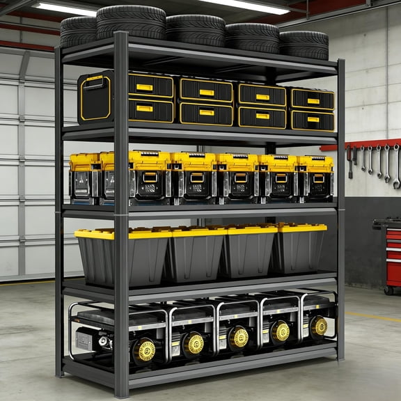 Heavy Duty 5-Tier Metal Garage Shelving, 71" H x 40" W x 18" D, 2500 lb Capacity, Black