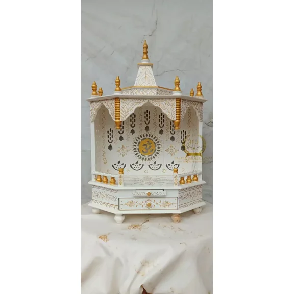 temple is made of wood and white in color. It has 1 drawers, 1 puja shelf