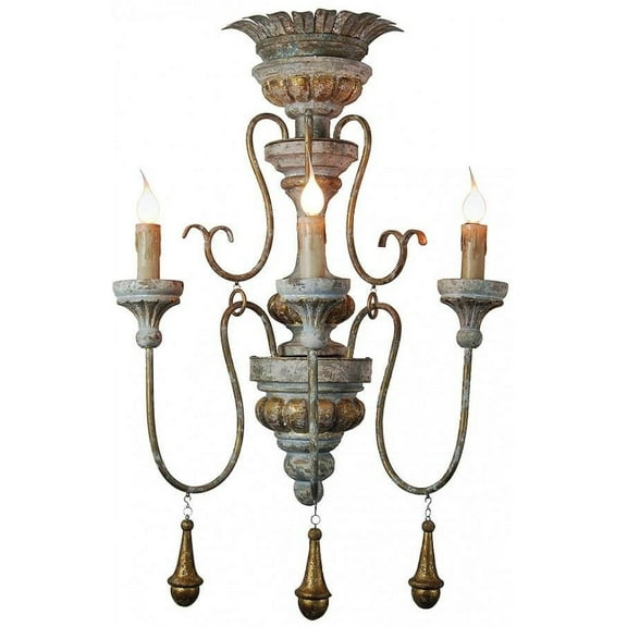 Sconce Light Wall Decorative Drops 3-Arm Gold Distressed Antique Blue Black