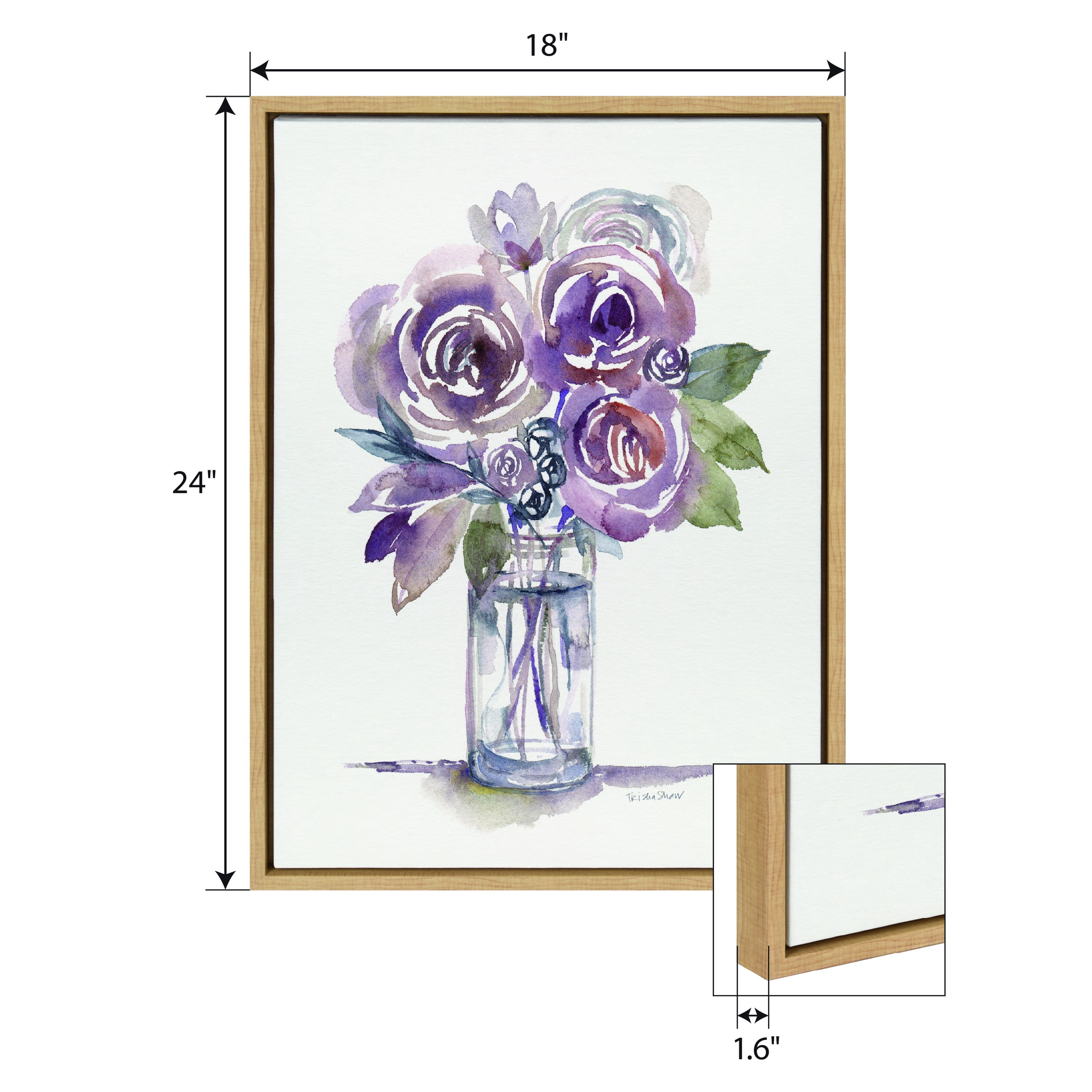 Woven Paths Sylvie Warm Purple Palette Florals Framed Canvas Wall Art by Patricia Shaw, 18x24 Natural, Minimalist Botanical Wall Décor