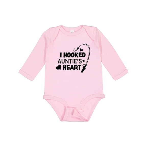 Inktastic I Hooked Auntie's Heart with Fishing Rod Boys or Girls Long Sleeve Baby Bodysuit