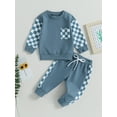Bravoy Toddler Baby Boys Fall Outfits Checkerboard Patchwork Crew Neck