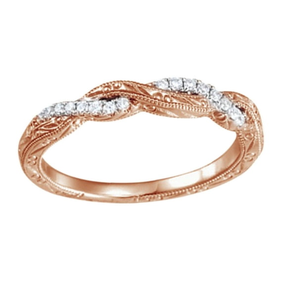 Round Cut White Natural Diamond Twisted Anniversary Band Ring In 14K Solid Rose Gold (0.12 Ct), Size-4
