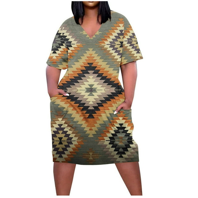 QIPOPIQ Robes pour Femmes avec Poches Manches Courtes Robe Grande Taille pour l'Été Robe Col en V Robes Décontractées Robes d'Été Genou Offres 2023