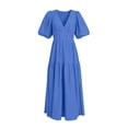 thumbnail image 4 of Iyufng Long Summer Puff Sleeves Dresses for Women V-Neck with Fitted Waist and Back Zipper, 4 of 7