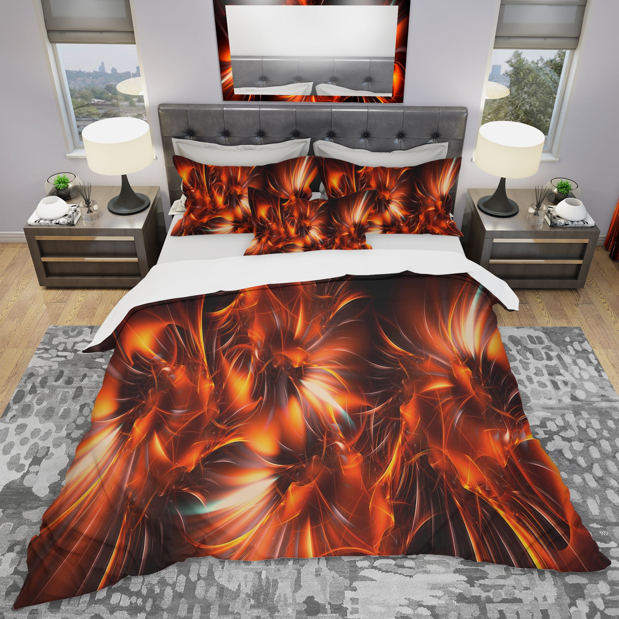 Designart 'Orange Startbusts' Modern & Contemporary Duvet Cover Set