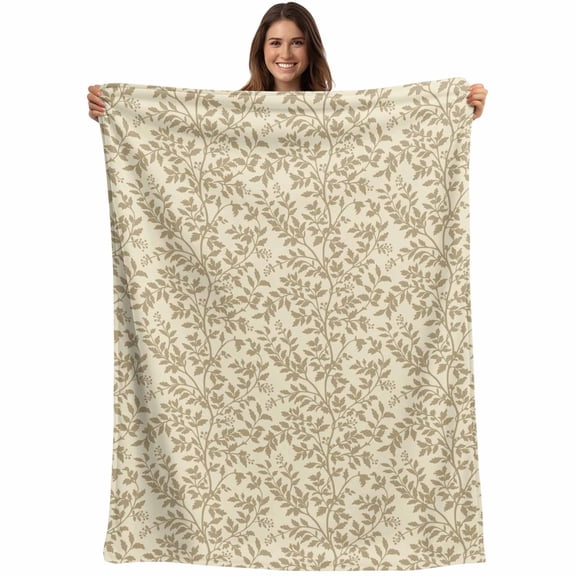 Beige Spring Floral Blanket Soft Cozy Warm Throw Blanket for Couch, Plush Fuzzy Flannel Fleece Blankets for Sofa, Farmhouse Flowers Elegant Pastoral Bed Blankets Lightweight Gifts for Women, 32"x48"