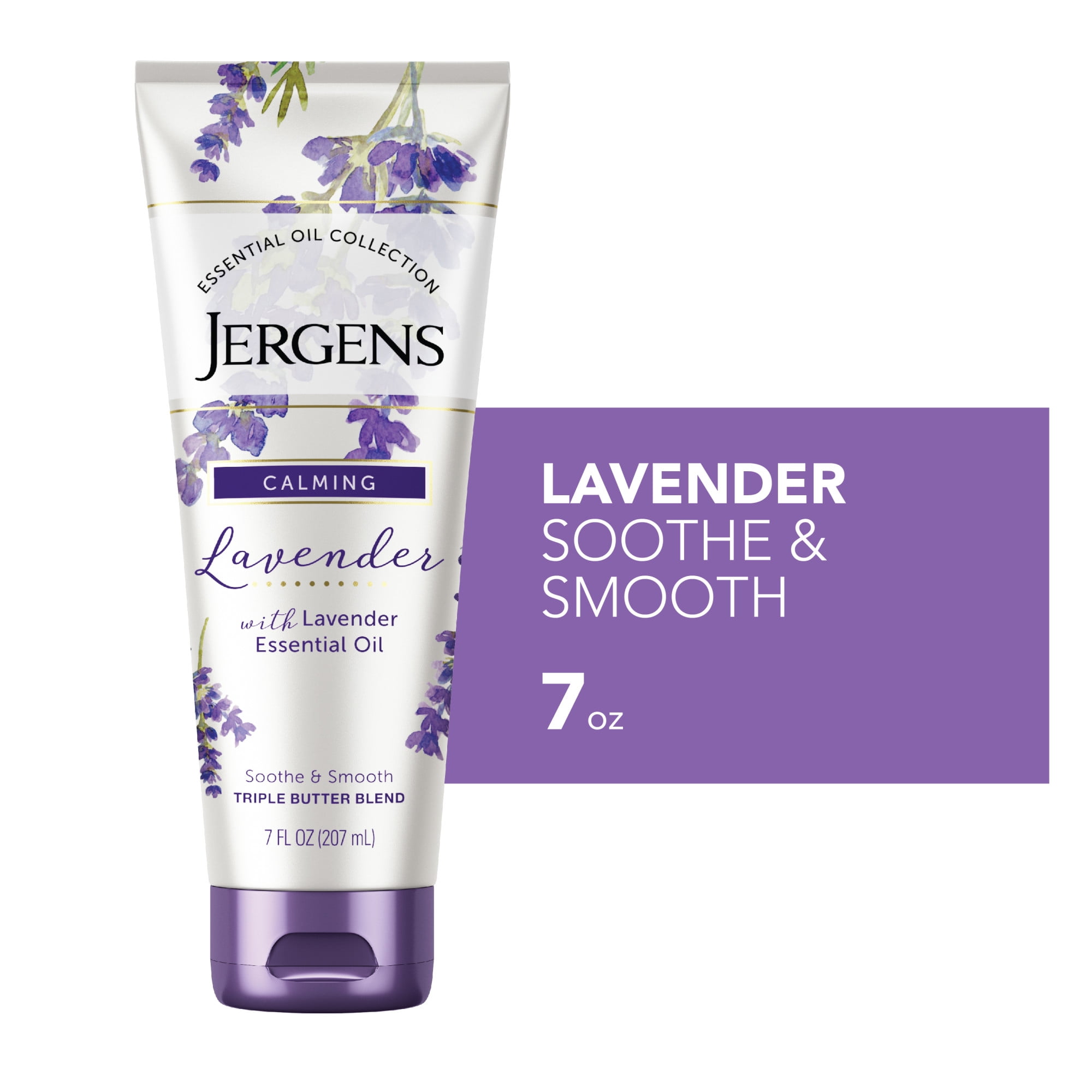 Jergens Hand and Body Lotion, Lavender Body Butter Moisturizing Lotion with Essential Oil, 7 Oz