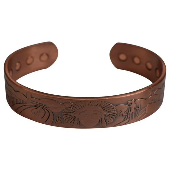 Pure Copper Native Indians Logo Bracelet With Strong Magnets Therapy Healing Pain