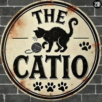 HELLOYOUNG 1pc 8x8 Inch Vintage Round "The Catio" Wall Sign - Playful Cat Design, Rustic Hanging Decor for Home/Kitchen/Office/Cafe/Outdoor