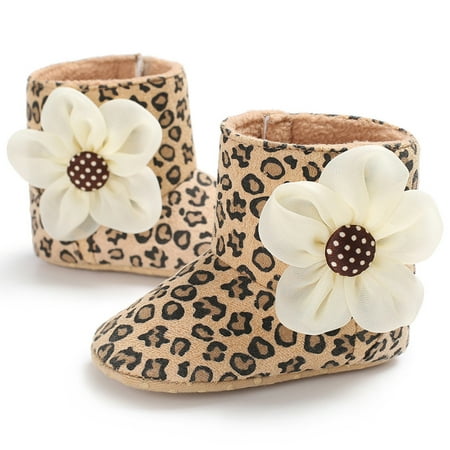

Baby Toddler Girl Flower Snow Boots Winter Warm Fur Crib Shoes Prewalker