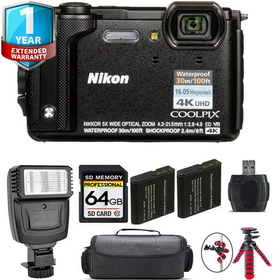 Nikon COOLPIX W300 Camera (Black)   1 Yr Warranty   Flash - 64GB Kit (International Version)