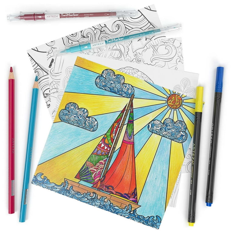 Arteza Coloring Book for Adults, 6.4 x 6.4 Inches, 72 Sheets