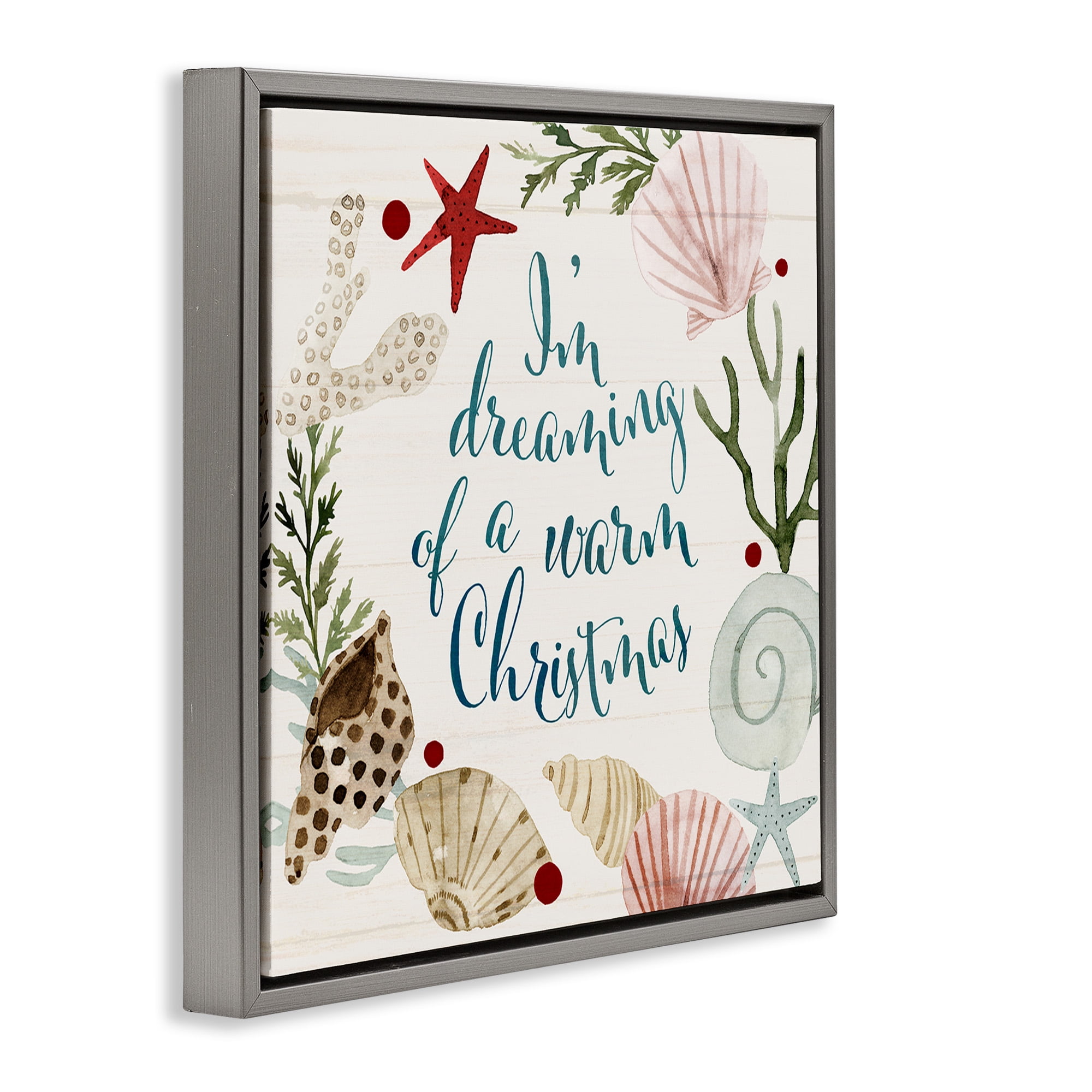 Stupell Industries Dreaming of Warm Christmas Phrase Holiday Painting Gray Floater Framed Canvas Art Print Wall Art, 18 x 18