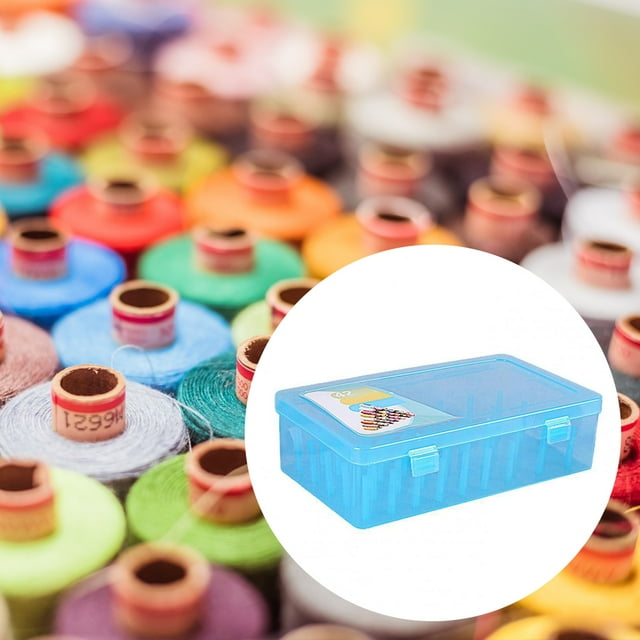 Sewing Thread Box 42 Spools Large Capacity Plastic Bobbins Storage Empty Embroidery Cross-stitch Dust-proof Container Accessories Blue