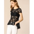 thumbnail image 3 of Allegra K Blusa Top Encaje De A-Línea Peplum Mangas Casquillo Dobladillo Alto Bajo Para Mujer Negro S, 3 of 6