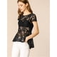 thumbnail image 3 of Allegra K Blusa Top Encaje De A-Línea Peplum Mangas Casquillo Dobladillo Alto Bajo Para Mujer Negro S, 3 of 6