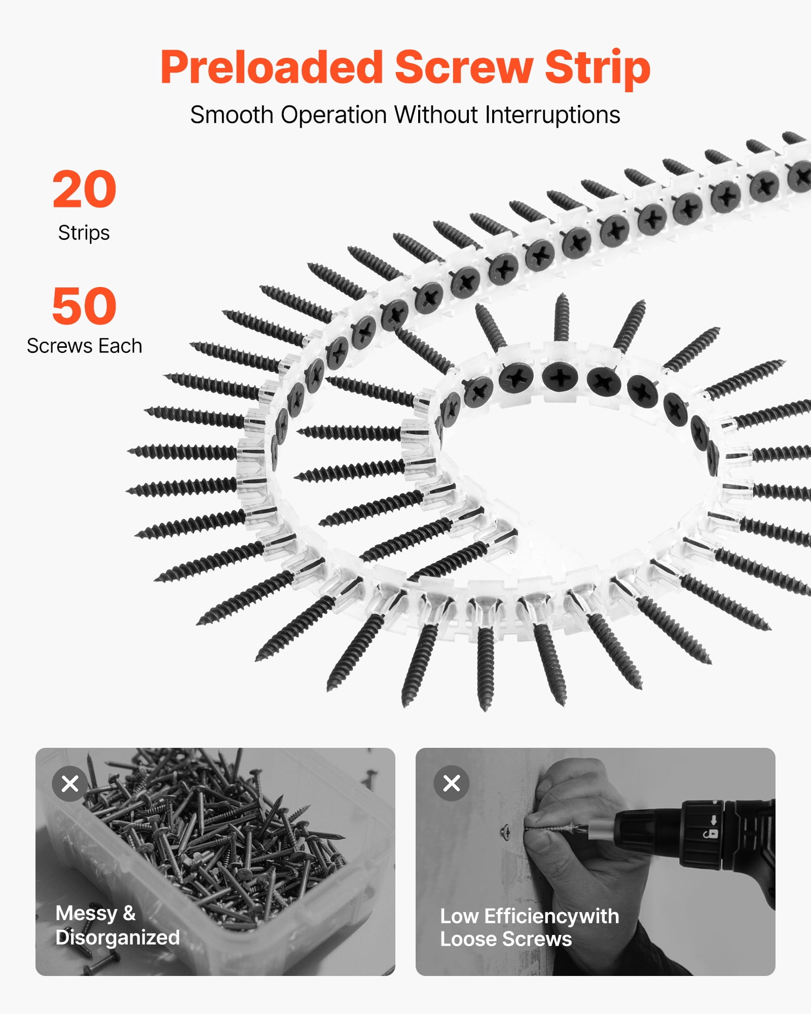 VVEOR Screws, #6 x 1-1/4 inch Length Drywall to Wood Collated Screw, All Purpose High-Hardness Alloy Steel Self Drilling Drywall Screws, for Home DIY, Space Renovation(1000 per Box)