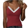 thumbnail image 6 of VBVC Women's Lace V-Neck Built In Bra Tank Top , Ladies' Soft Stretch Spaghetti Strap Layer Camisole , Summer Lounge Going Out Tops For Women,Red,S-2XL, 6 of 8