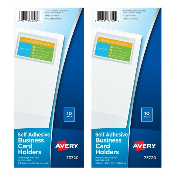 Avery Clear Self-Adhesive Business Card Holders, Top Load, Holds 3.5" x 2" Cards, 10 per Pack, 2 Packs, 20 Card Holders Total (01675)