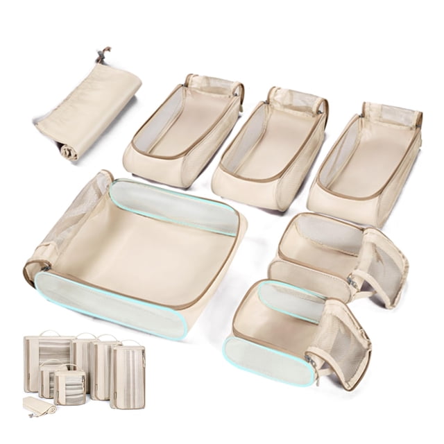 Juego de 7 cubos de embalaje BAGSMART Keep Shape para viajes, color blanco opal