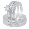 Couples Sterling Silver Suspended CZ Row 3-Piece Wedding Ring Set, Women's Size 7 + Men's Size 9 + Bonus Polishing Cloth