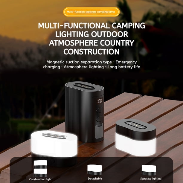 ¡Últimas Unidades!, Nueva luz de camping al aire libre tipo C recargable dividida de larga duración, iluminación de emergencia, luz de camping con succión magnética Akmoler