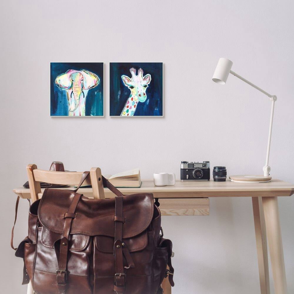 Stupell Industries Colorful Safari Animal Portraits Playful Elephant Giraffe Framed Wall Art Design by Jennifer McCully