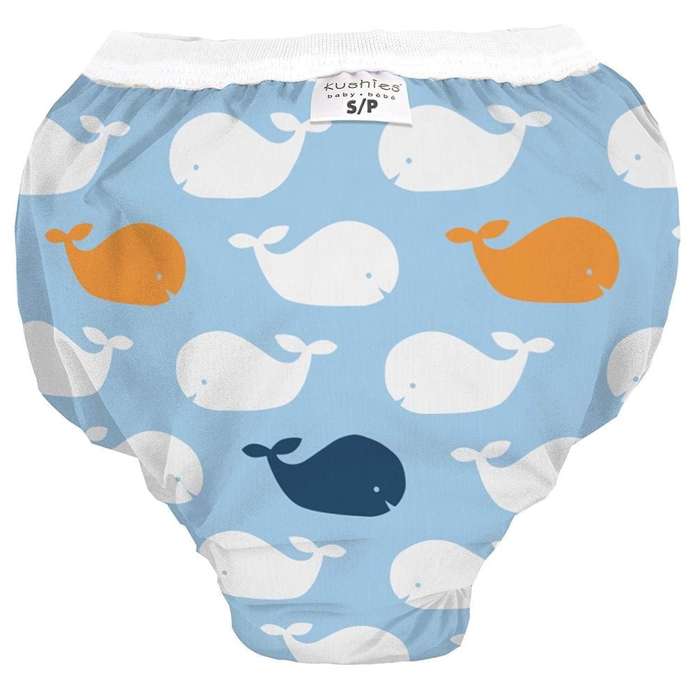 Kushies Baby Waterproof Training Pant (33-38 Pounds), Blue Whales, Large