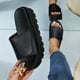 thumbnail image 1 of Pantuflas de plataforma para mujer: punta abierta, punta redonda, chanclas casuales de color sólido con cierre de gancho y bucle, 1 of 3