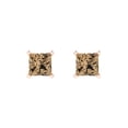 thumbnail image 3 of 1.5 Ct Princess Cut Studs Champagne Crystal 14K Rose Solid Gold Everyday Dainty Earrings Push Back, 3 of 7