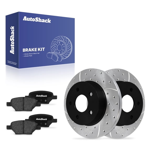 AutoShack Rear Solid Drilled & Slotted E-Coated Brake Rotors   Ceramic Pads 6-PC Brake Kit Replacement for 2004-2012 Chevrolet Malibu 2005-2010 Pontiac G6 ShadowGuard 10.62" (269.7 mm)