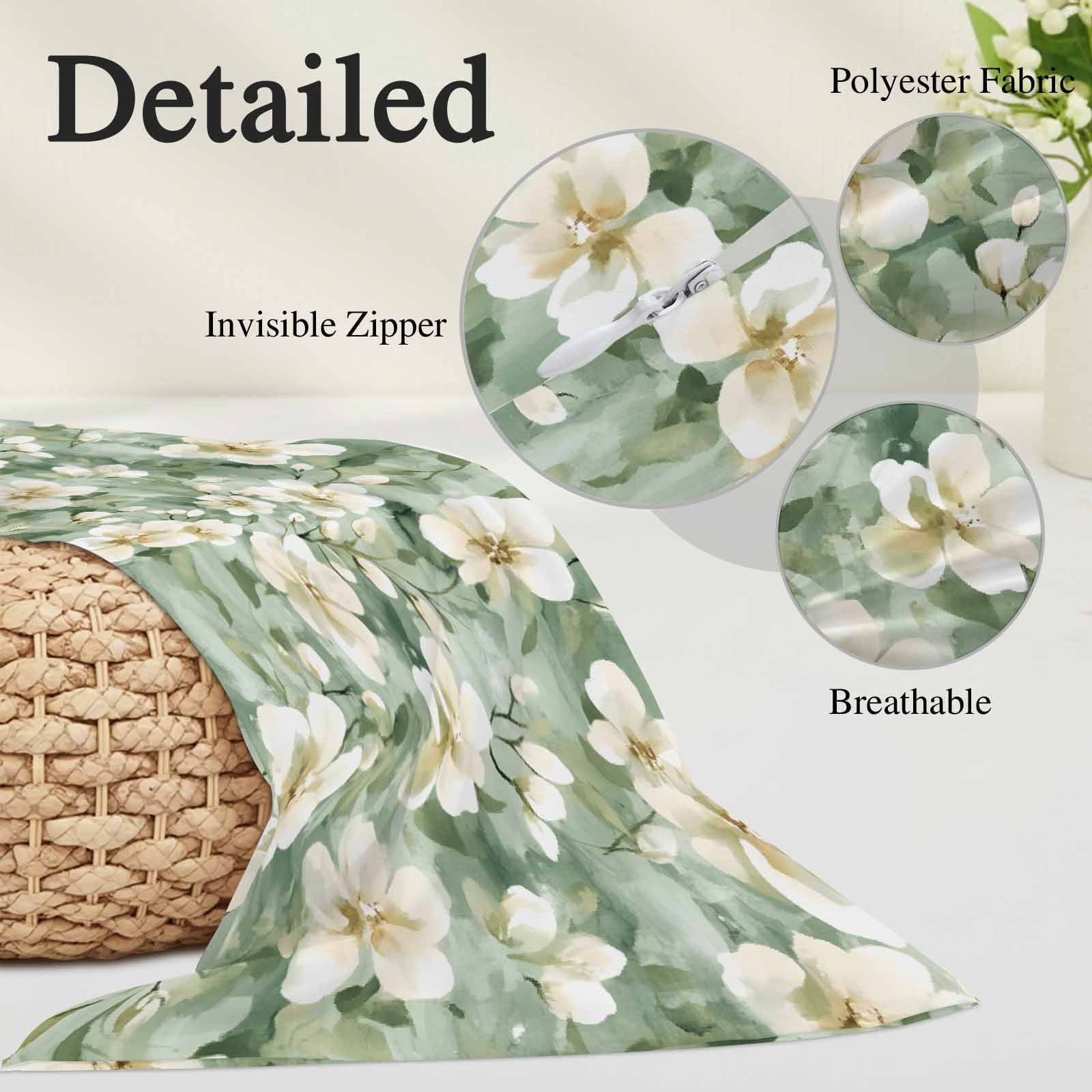 Sage Green Spring Floral Oversized Pillow Covers, Summer PlantsFarmhouse Soft Breathable Throw Pillow Cases with Invisible Zipper, Decorative Pillowcase Pillows Protectors for Sofa Bed Couch 24"x36"