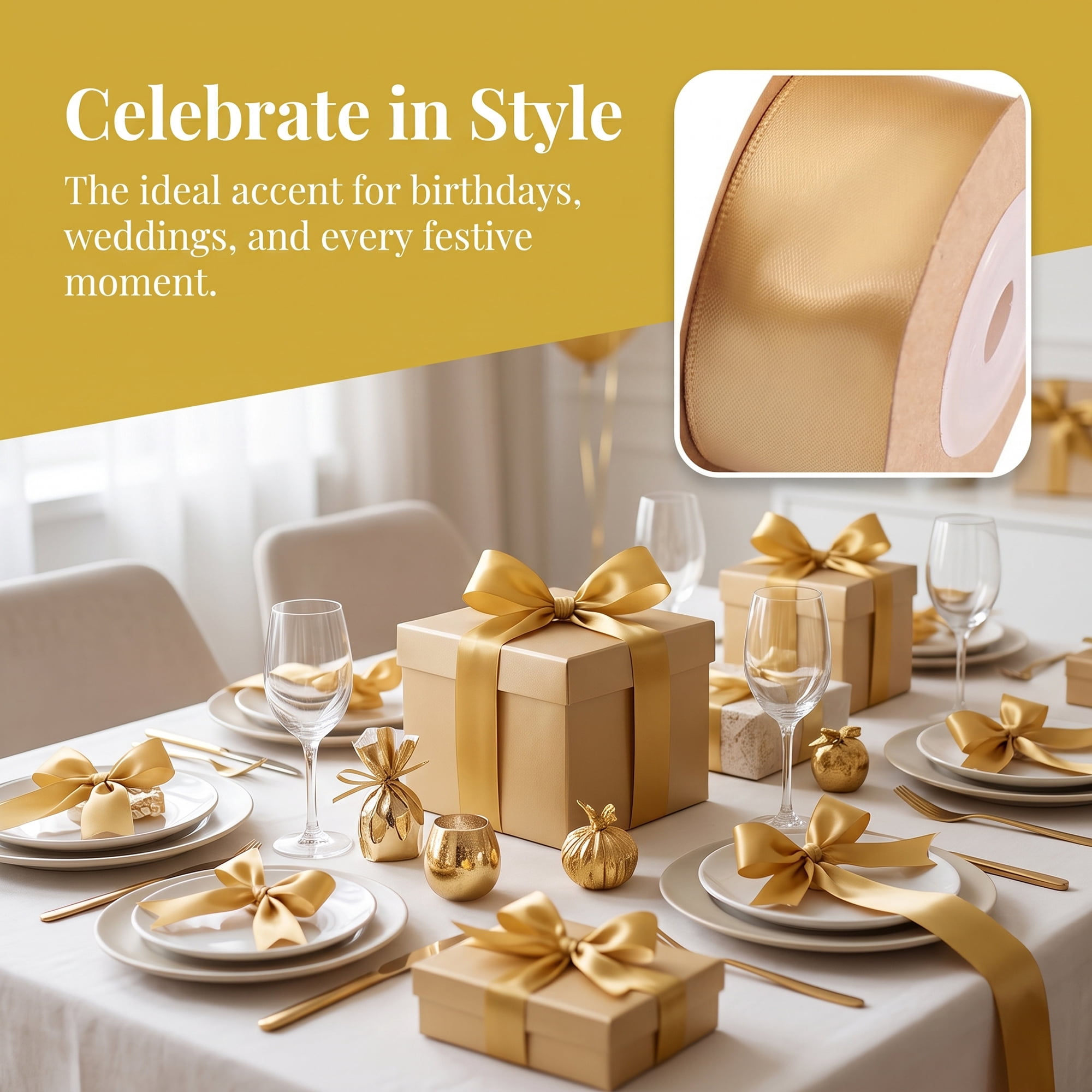 Unique Bargains Elegant Satin Ribbon for Gift Wrapping and Decoration Purposes Champagne
